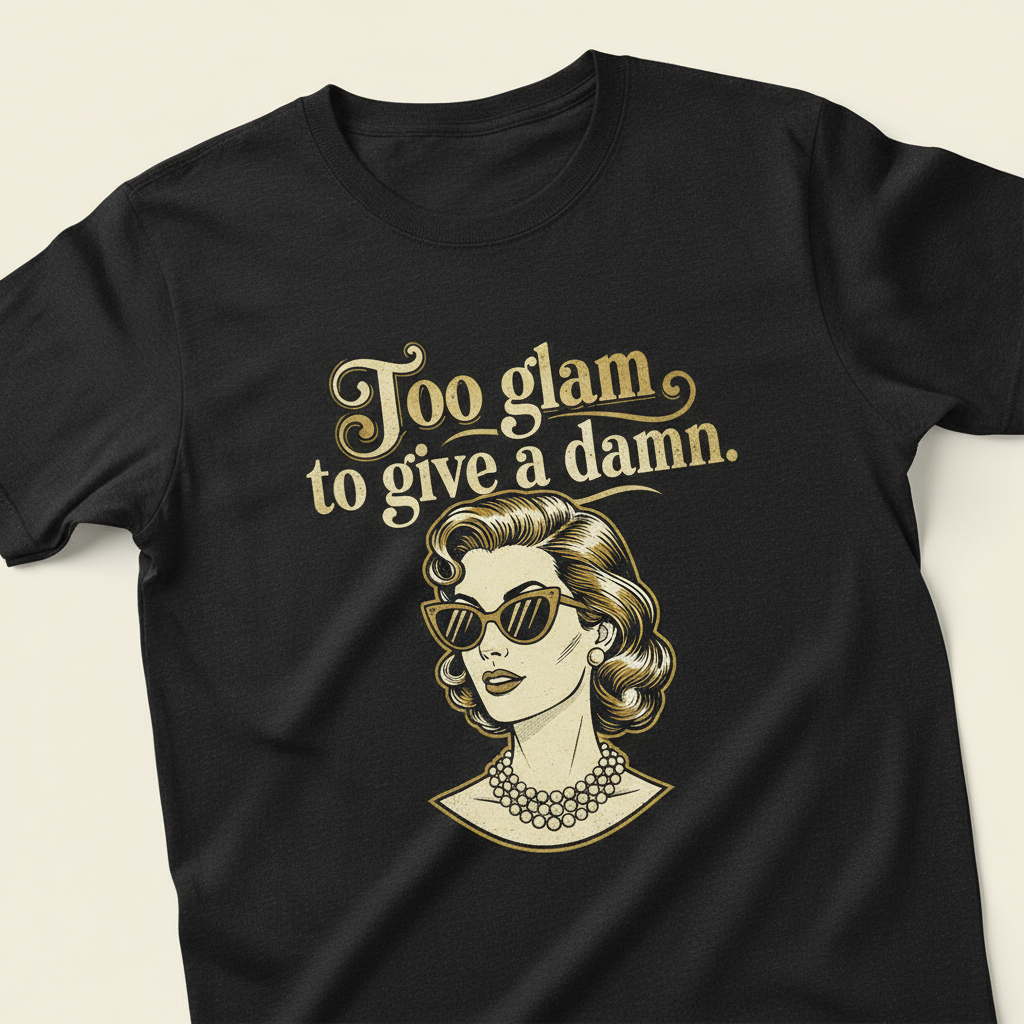 Too Glam To Give A Damn retro vintage women's graphic t-shirt