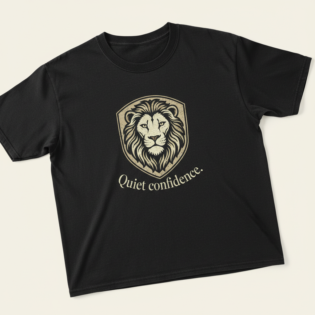 Quiet Confidence retro vintage men's graphic t-shirt with lion
